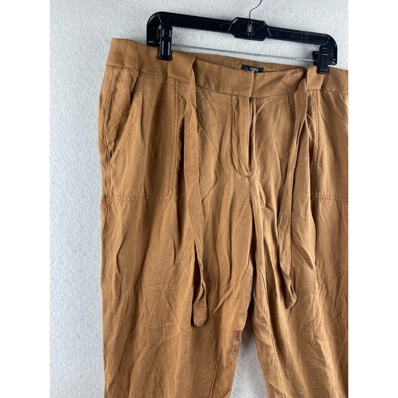 Ann Taylor Loft Pants Womens 14 Brown Paperbag Ankle Cuffed Tie Front Casual - Picture 3 of 16